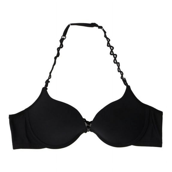 Women's Front Closure Seamless Comfort Underwire Bra, Push Up Underwire Halter Front Close Bras, Black