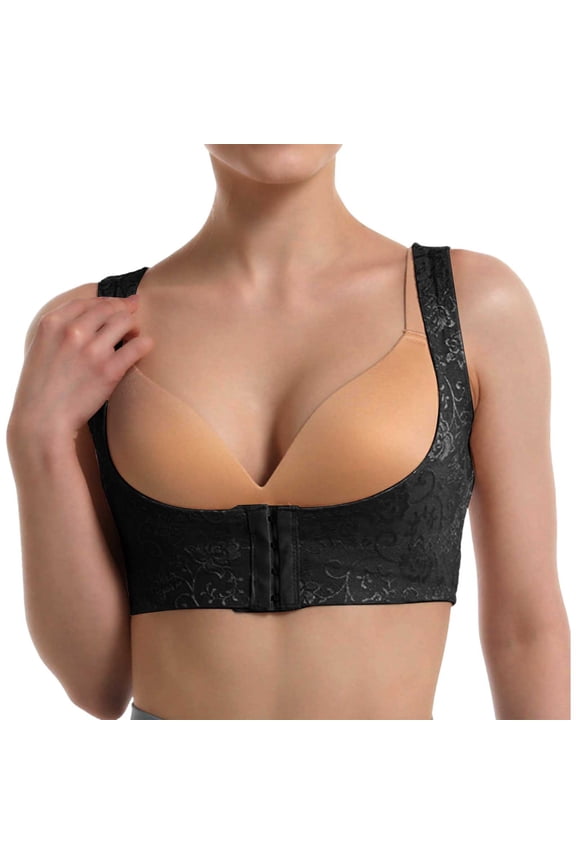 Women's Front Closure Seamless T Shirt Bra Soft Wireless Support Everyday Comfort 4 Hook Eye Design Full Coverage Unlined Underwear Black M