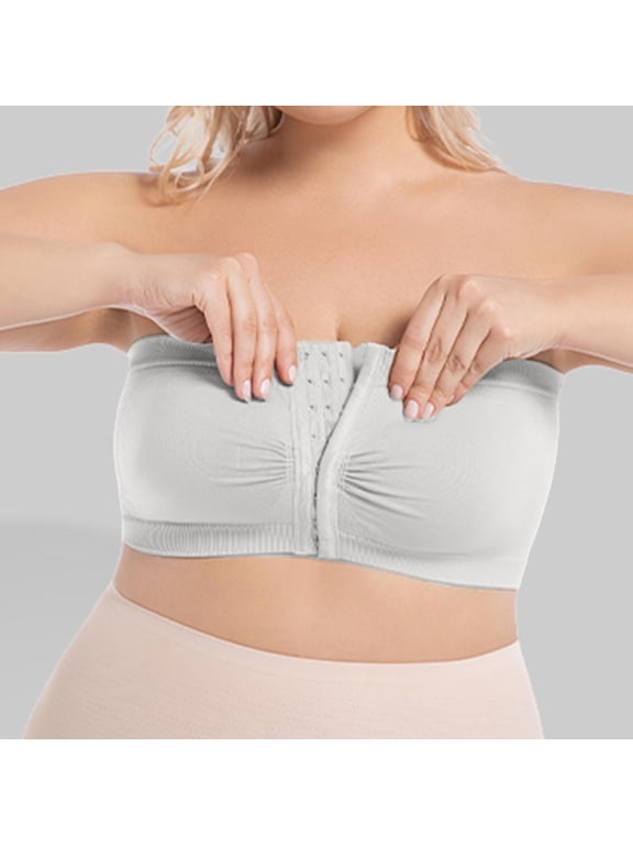 Women's Front Closure Strapless Bra, Plus Size Wireless Comfortable Bandeau Bra, Seamless Support Tube Top Bra, 5 Colors, Sizes S-6XL