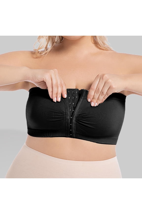 Women's Front Closure Strapless Bra, Plus Size Wireless Comfortable Bandeau Bra, Seamless Support Tube Top Bra, 5 Colors, Sizes S-6XL