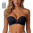 thumbnail image 1 of Women's Front Closure Strapless Bra, Seamless Push Up Adhesive Bra for Backless Dresses, No Show Sticky Invisible Bra, 1 of 3
