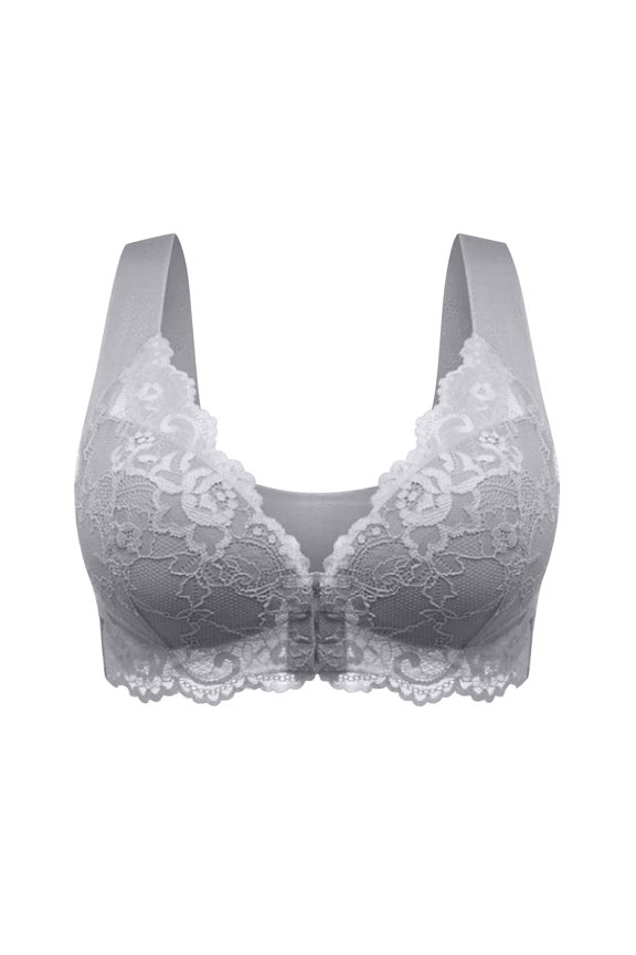 Women's Front Closure Underwire T-Back Full Figure Plus Size Unlined Seamless Bra Gray XXXXL