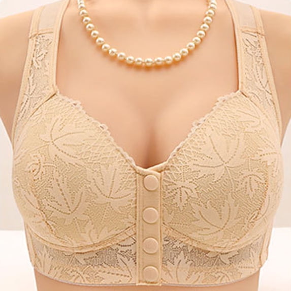 Women's Front Closure Wireless Bra - Comfortable Lace Everyday Bra with Wide Shoulder Straps, Soft Breathable No Underwire Bralette