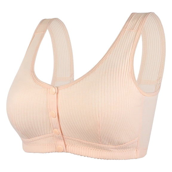 Women's Front Closure Wireless Bra - Plus Size Seamless Ribbed Bralette with Wide Straps, Unlined Comfort Bra for Large Bust