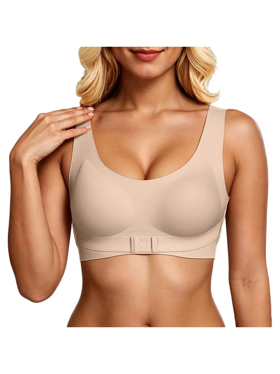 Women's Front Closure Wireless Bra Seamless Lift Bralette With Medium Support, Breathable Shapewear Bra For Yoga Gym And Daily Wear