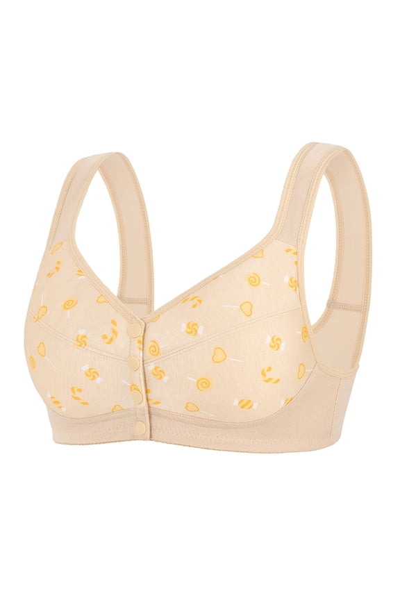 Women's Front Closure Wireless Bras Candy Print Wide Shoulder Strap Soft Comfort Everyday Bras Beige 36