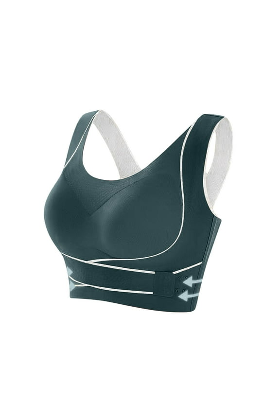 Women's Front Cross Post Surgery Sports Bras Adjustable Side Buckle Closure Wireless Lace Seamless Push-up Yoga Bra