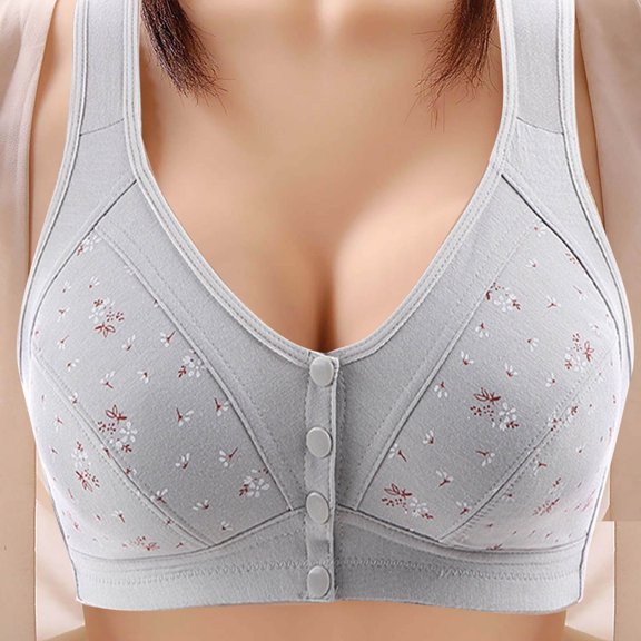 Women's Front Fastening Bras Push Up Underwire Plain Racerback High Support Bra Gray XXXXL（46）