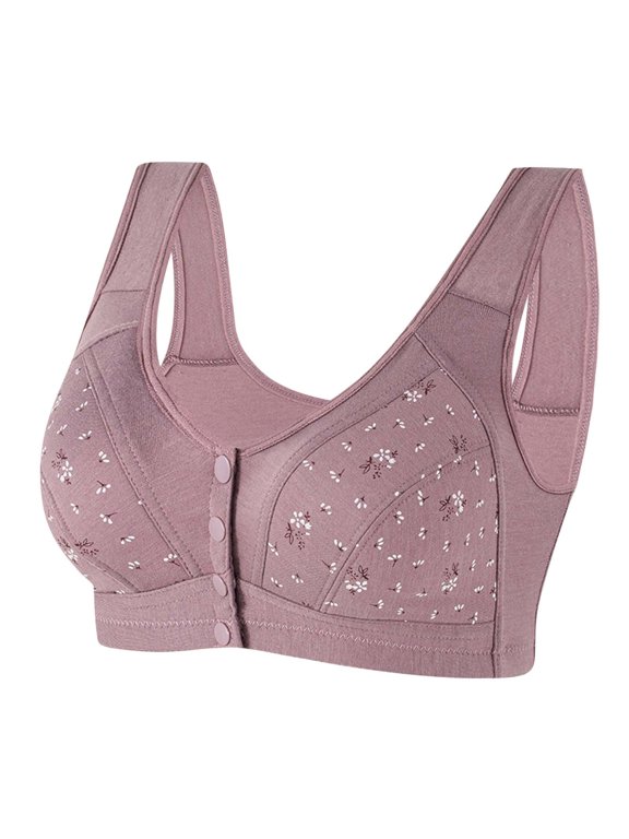 Women's Front Fastening Bras Push Up Underwire Plain Racerback High Support Bra Purple XXXL(44)