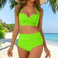 thumbnail image 1 of Women's Front Full Coverage Swimsuit V Neck Padded High Waisted Ruched Bikini Set Two Piece Bathing Suit Bathing Suit Shorts Women plus Size plus Size Bathing Suits Women Pool Cover up for Boys, 1 of 4