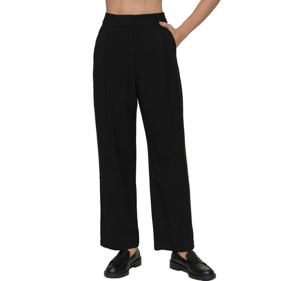 FashionStream Women's Pleated Casual Pants, Black