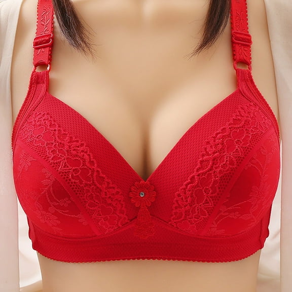 Women's Front Shaped Cup Middle Aged & Elderly Wirefree Large Size Printed Bra