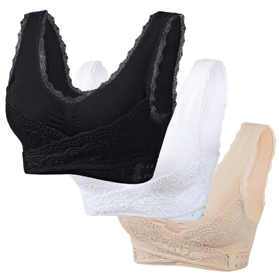 Women's Front Side Buckle Lace Edge No Steel Ring Seamless Gathering Yoga Sleep Bra - Casual Sexy Adjustable
