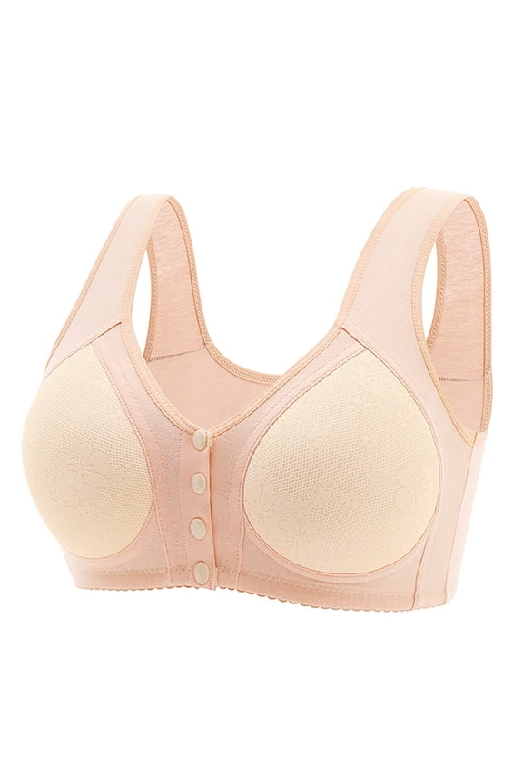 Women's Front Side Buckle Lace Edge No Steel Ring Yoga Sleep Bra - Nylon Spandex, Seamless Gathering Adjustment, Comfortable Fit