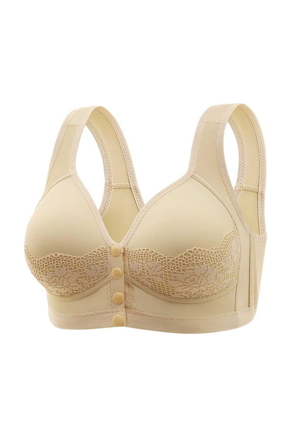 Women's Front Side Buckle Lace Edge Seamless Yoga Bra for Movement Sleep Comfort Support Adjustable Gathering Design