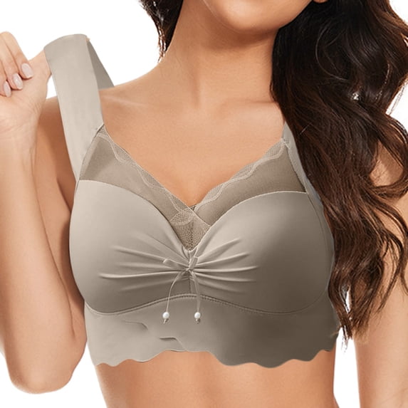 Women's Front Side Buckle Lace Edge Wireless Seamless Adjustable Yoga Sleep Bra - Large Sizes, Casual/Sexy Design, All Seasons - Nylon/Spandex, Sizes L-XXXXL