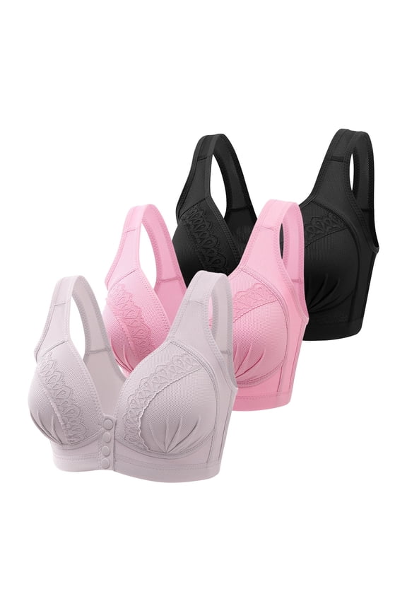 Women's Front Side Buckle Lace Edge Without Steel Ring Movement Seamless Gathering Adjustment Yoga Sleep Large Bra Support Bras for Women Low Back Bra Training Bra for Women Tan Bra for Women Womens