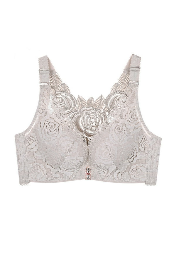 Women's Front Side Buckle Lace Edge Without Steel Ring Movement Seamless Gathering Adjustment Yoga Sleep Large Bra