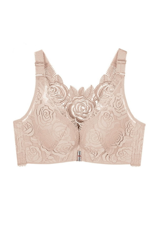 Women's Front Side Buckle Lace Edge Without Steel Ring Movement Seamless Gathering Adjustment Yoga Sleep Large Bra