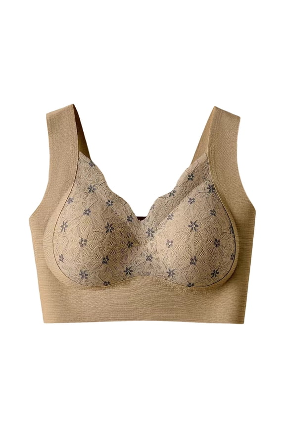 Women's Front Side Buckle Seamless Yoga Bra Lace Edge Comfortable Supportive Adjustable Sleep Large Cup Wireless Soft Breathable