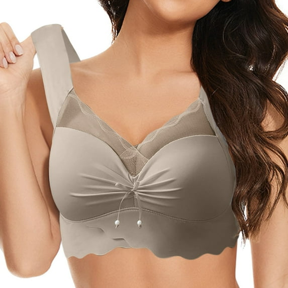 Women's Front Side Buckle Seamless Yoga Bra Lace Edge Comfortable Supportive Adjustable Sleep Movement Large Cup
