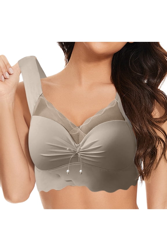 Women's Front Side Buckle Seamless Yoga Bra Lace Edge Comfortable Supportive Adjustable Sleep Movement Large Cup