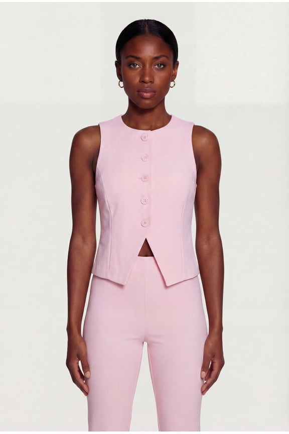 Women's Front Slit Crepe Knit Blazer Vest