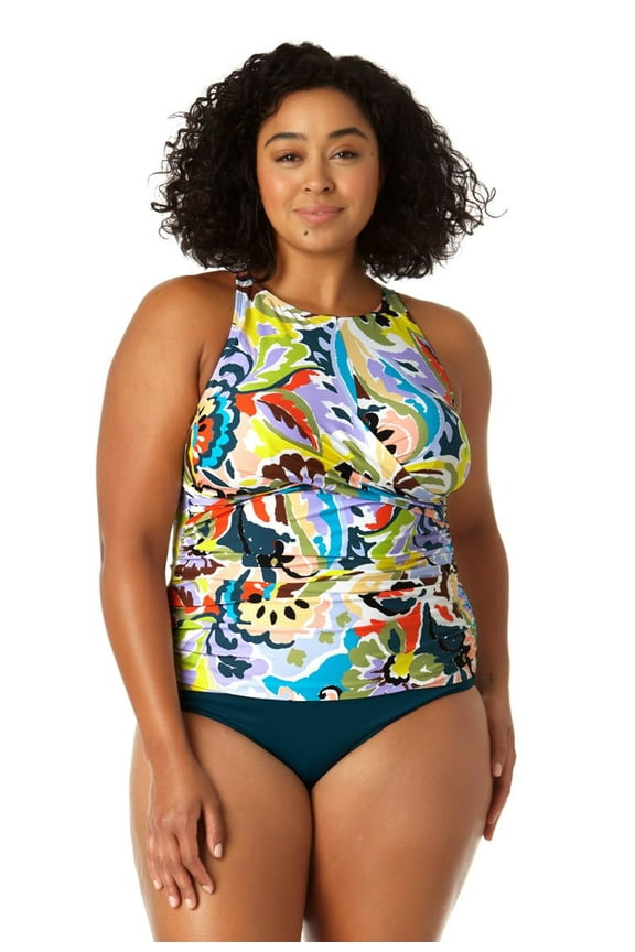 Women's Front Wrap High Neck Keyhole Tankini Swim Top