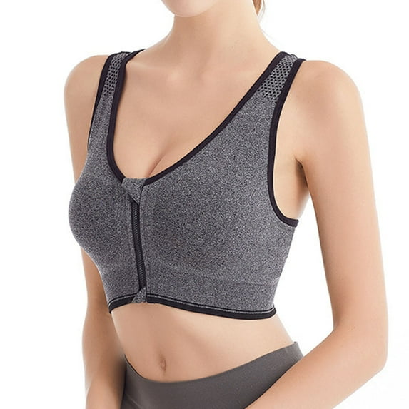 Women's Front Zip Seamless Sports Bra High Support Workout Top Breathable Racerback Yoga Running Activewear