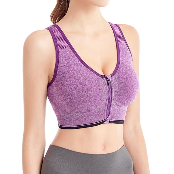 Women's Front Zip Seamless Sports Bra High Support Workout Top Breathable Racerback Yoga Running Activewear