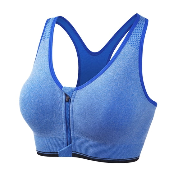 Women's Front Zip Sports Bra, High Support Yoga Running Top with Breathable Fabric,Blue,S