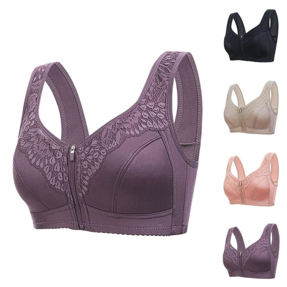 Women's Front Zip Sports Bra No Underwire Comfortable Bralette Wide Straps Seamless Support For Yoga Gym Running Everyday Bras