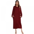 thumbnail image 1 of Women's Front Zipper Robe Coat With Pocket Modal Soft Bathrobe Hooded Solid Long Sleeve Gown Night Wear, 1 of 9