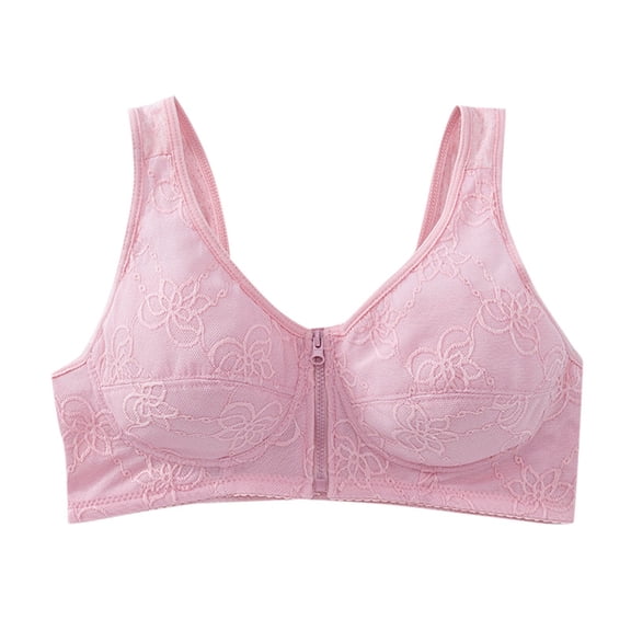 Women's Front Zipper Seamless Yoga Bra Lace Edge Comfortable Support Adjustable Wireless Sleep Sports Bra