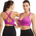 thumbnail image 1 of Women's Front Zipper Sports Bras Nylon & Spandex Plus Size Underwear Push up for Running Yoga Sport, Purple 3XL, 1 of 9
