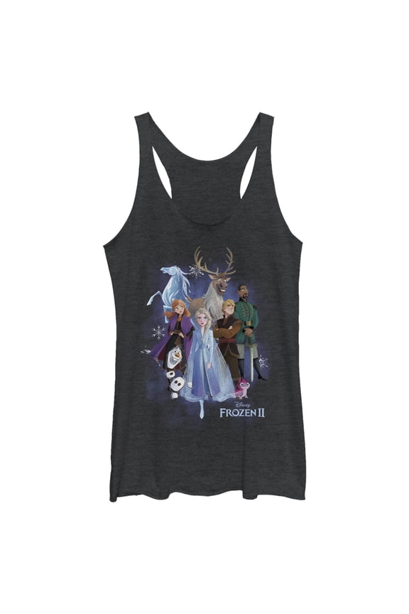 Women's Frozen 2 Character Shot Racerback Tank Top Black Heather X Small