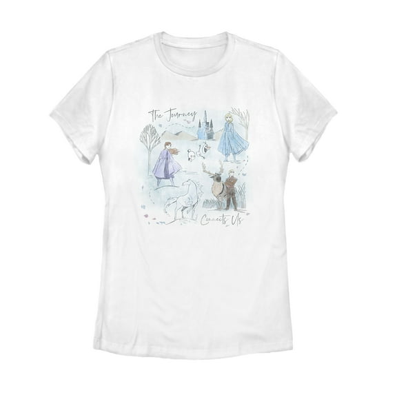 Women's Frozen 2 Journey Watercolor Graphic Tee White Small
