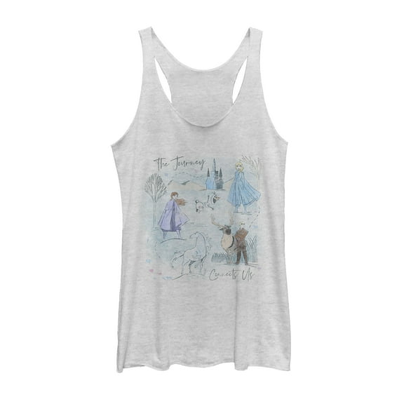 Women's Frozen 2 Journey Watercolor Racerback Tank Top White Heather Medium