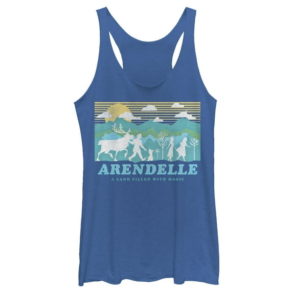 Women's Frozen 2 Magical Traveler Silhouette Racerback Tank Top Royal Blue Heather 2X Large