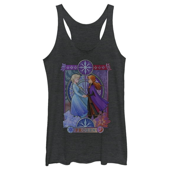 Women's Frozen 2 Sister Stained Glass Racerback Tank Top Black Heather X Small