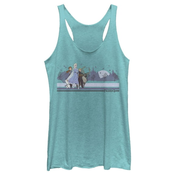 Women's Frozen 2 Winter Travelers  Racerback Tank Top Tahiti Blue X Small