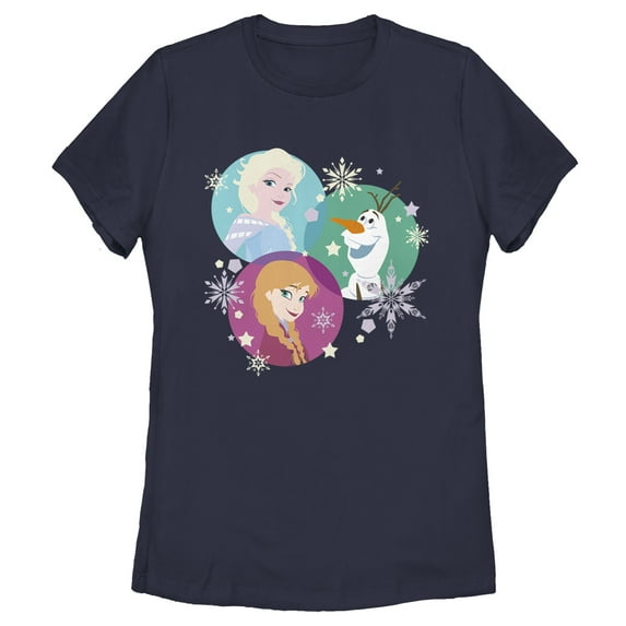 Women's Frozen Character Snowflakes Graphic Tee Navy Blue Medium