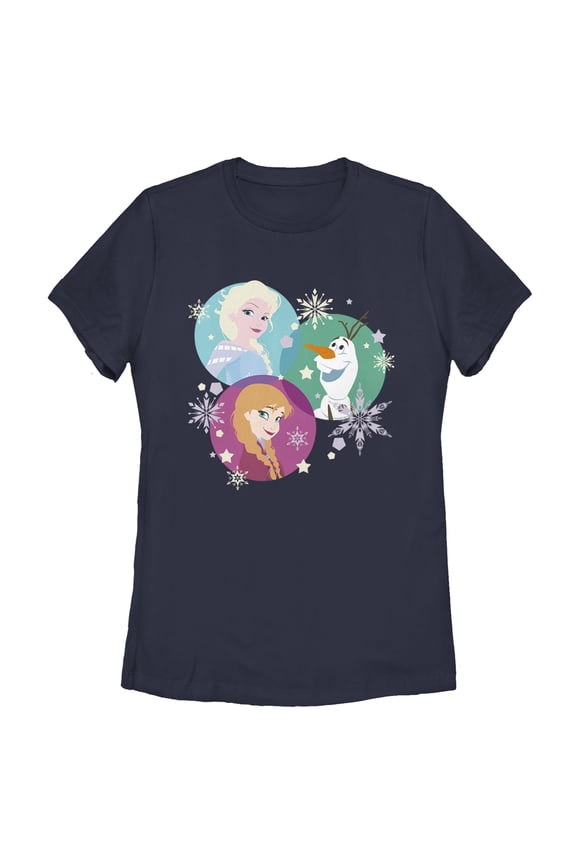 Women's Frozen Character Snowflakes Graphic Tee Navy Blue X Large