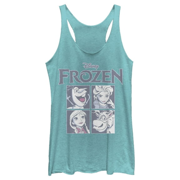 Women's Frozen Character Squares Racerback Tank Top Tahiti Blue 2X Large