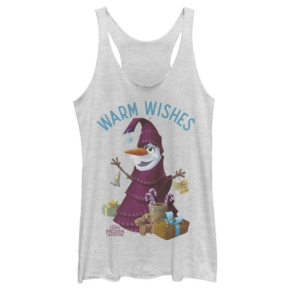 Women's Frozen Christmas Olaf Wishes  Racerback Tank Top White Heather 2X Large