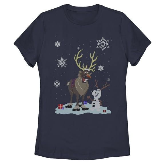 Women's Frozen Christmas Sweater Friends Graphic Tee Navy Blue 2X Large
