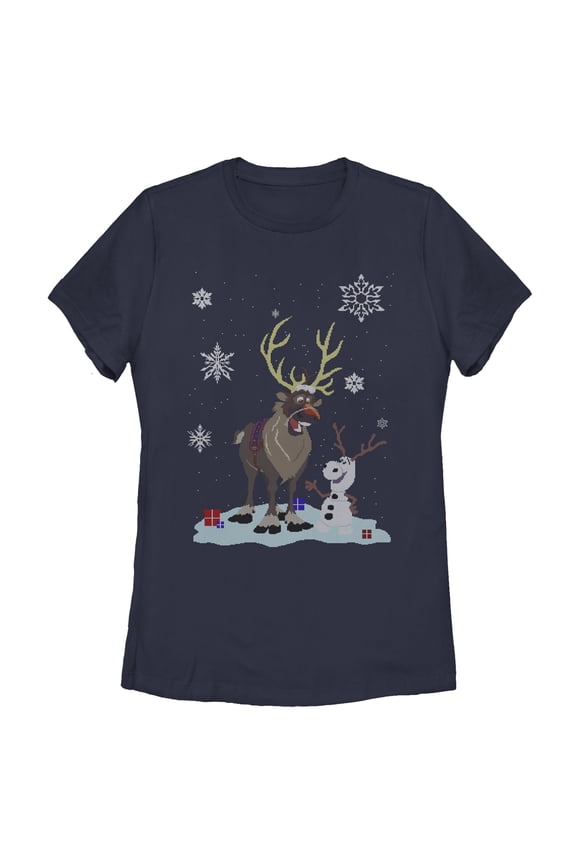 Women's Frozen Christmas Sweater Friends Graphic Tee Navy Blue Small