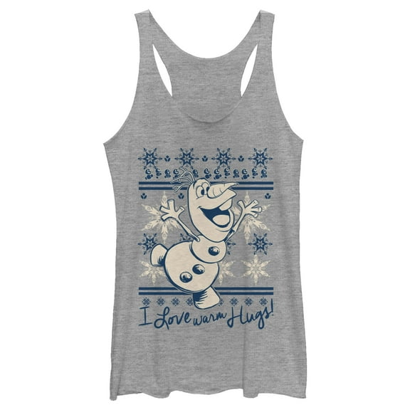 Women's Frozen Christmas Warm Hugs  Racerback Tank Top Gray Heather Large