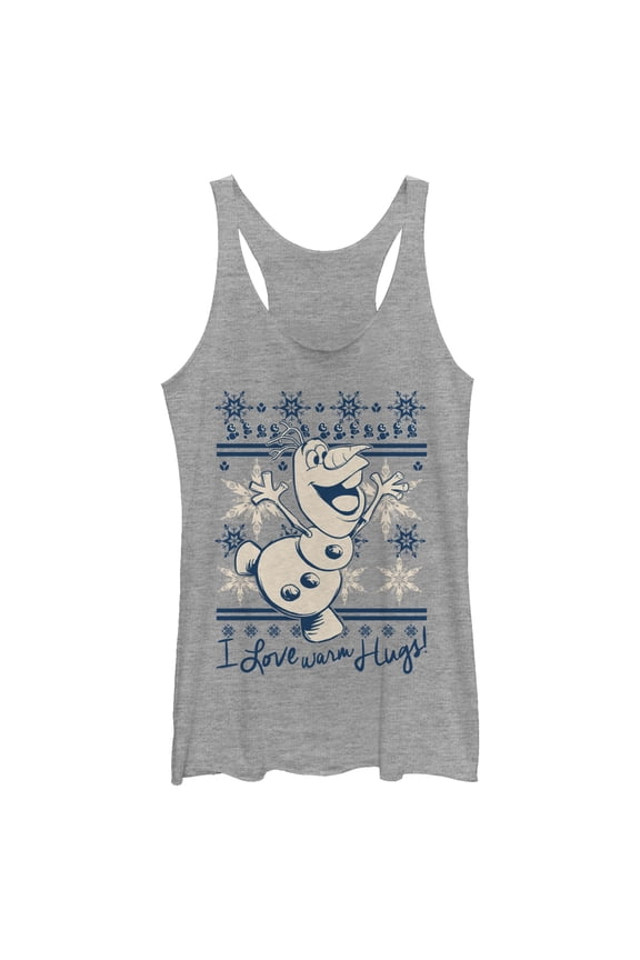 Women's Frozen Christmas Warm Hugs Racerback Tank Top Gray Heather Small