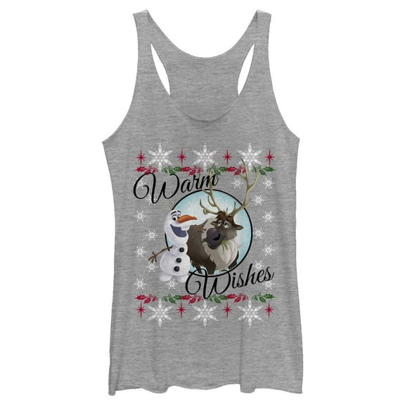 Women's Frozen Christmas Warm Wishes Racerback Tank Top Gray Heather Large